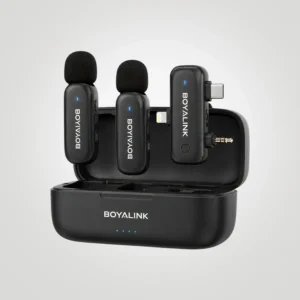 Boyalink Wireless Microphone, Advanced 2.4 GHz Dual-Channel System, Universal Receiver with USB-C, Lightning, and 3.5 Mm Support, Up to 30 Hours of Battery Life with Charging Case