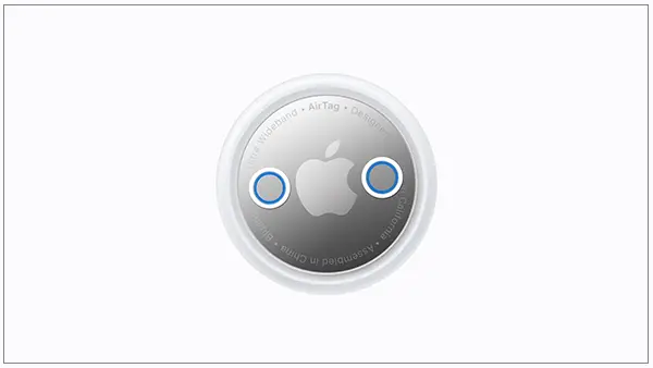 iPhone showing AirTag battery back cover tightening.