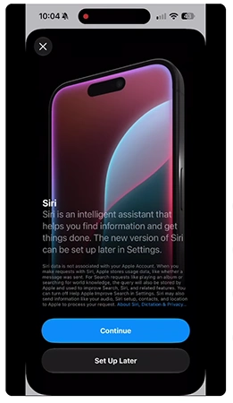  iPhone showing about Siri assistance.