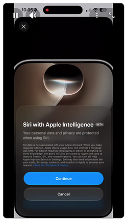 iPhone showing confirmation option for Siri AI.