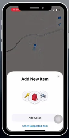 iPhone shows selecting the AirTag you want to view.
